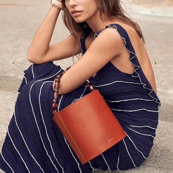 BEST Sezane Marcia Midi Dress Small Navy Blue Knit French Vacation Casual Party - Picture 1 of 12